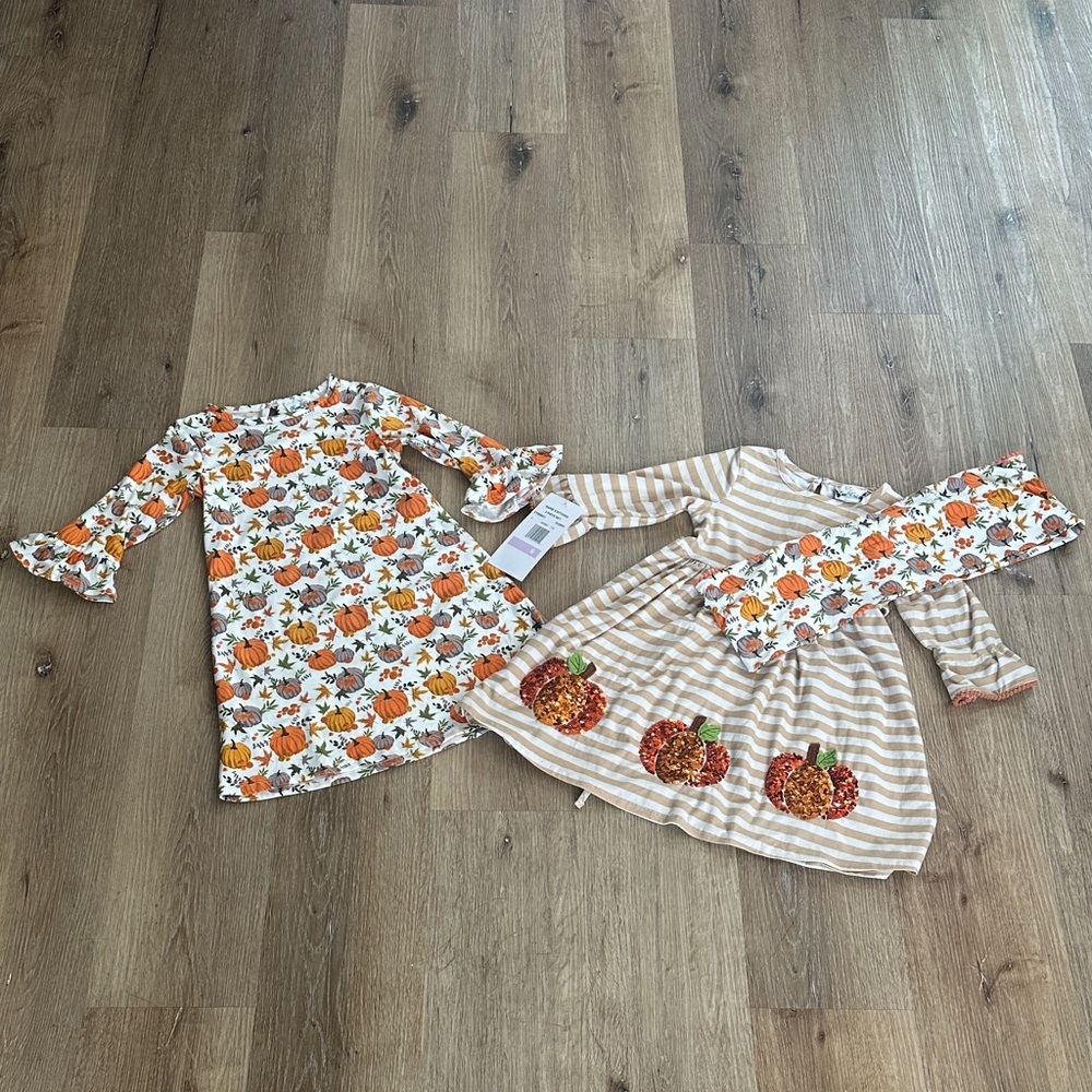 Rare Editions Orange‎ and White Pumpkin Dresses & Scarf